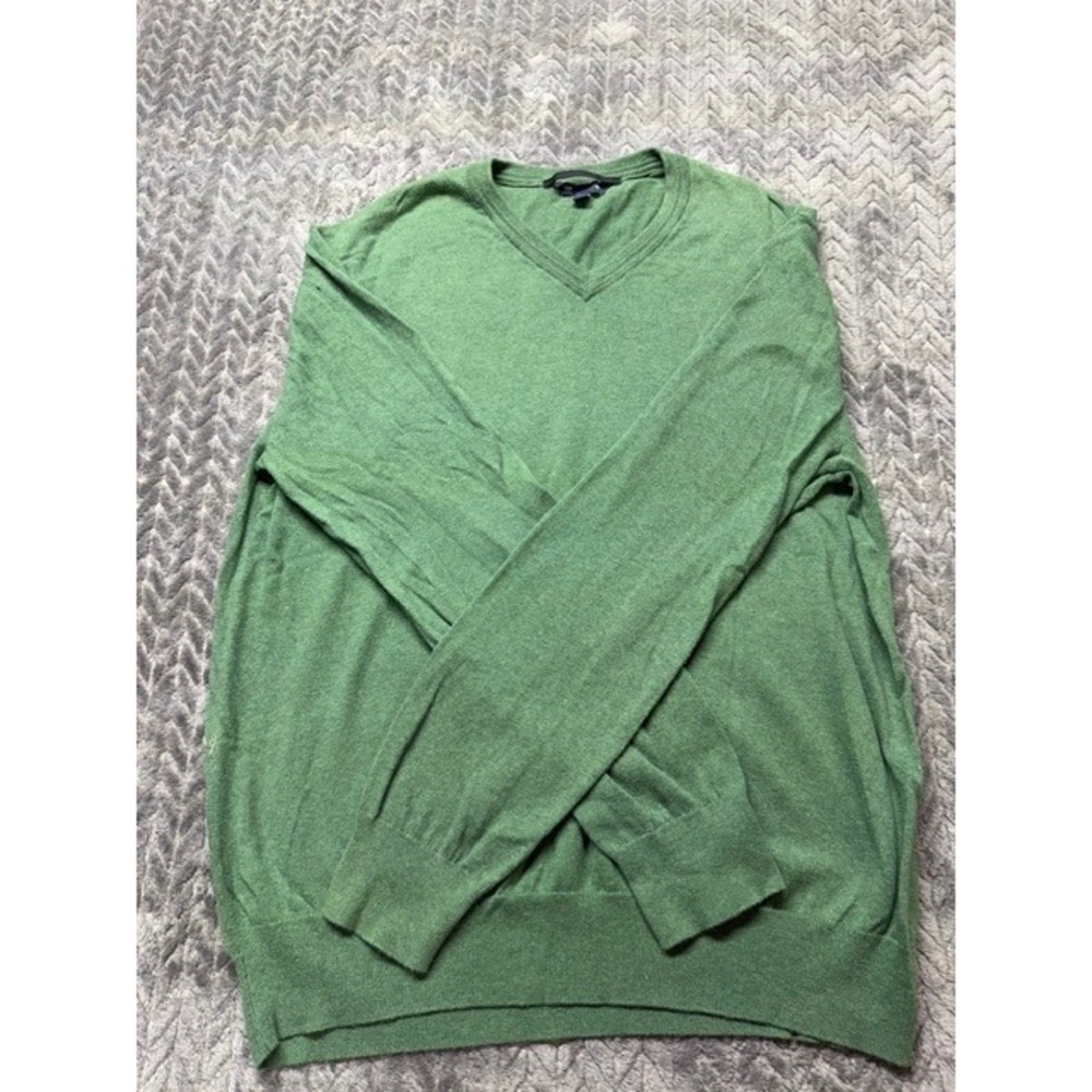 Gap Mens XXL Green V-Neck Sweater 100% Cotton Pullover Knit Long Sleeve 0672